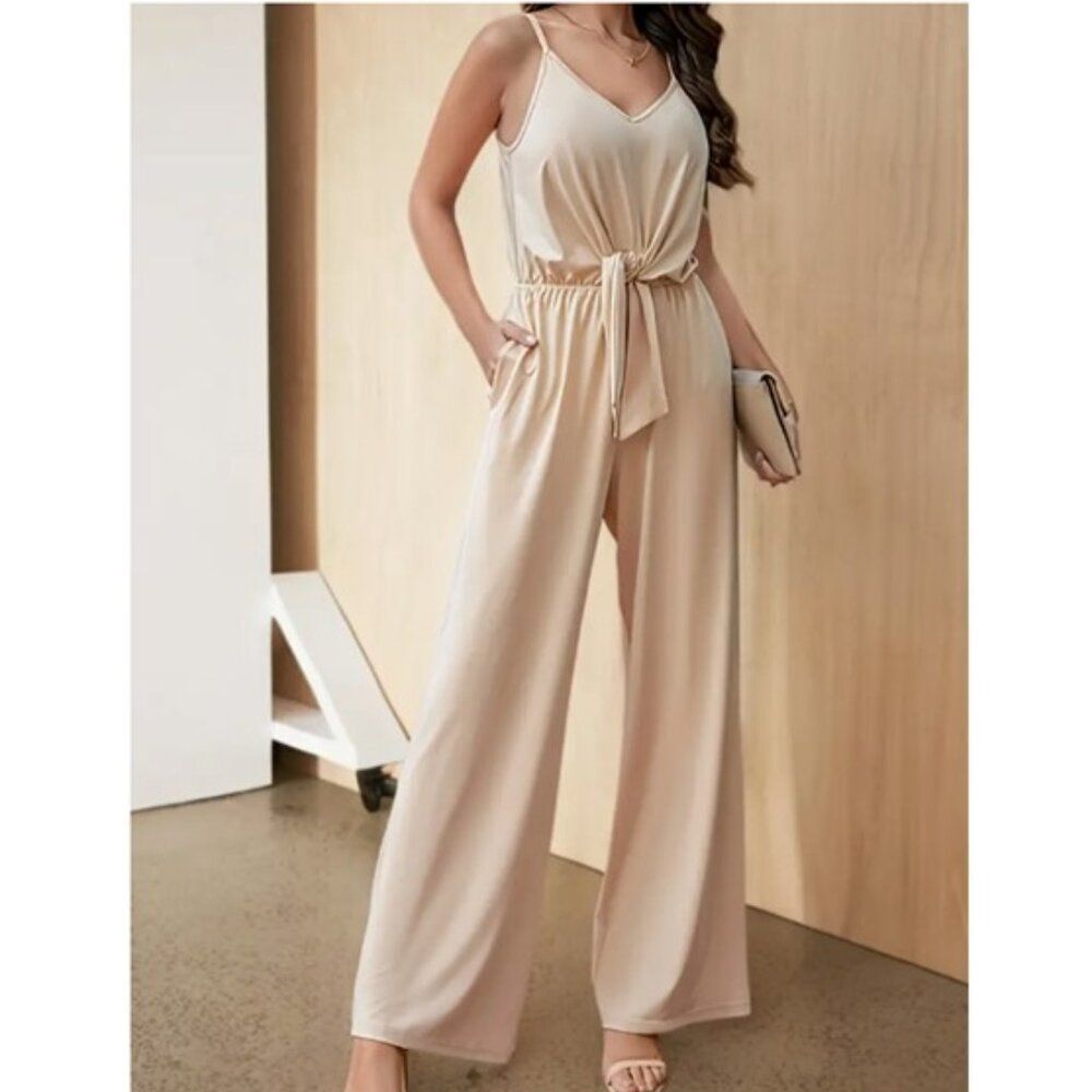 Kannada Women's Wide Leg Spaghetti Strap Halter Loose Fitting Jumpsuit - NWOT